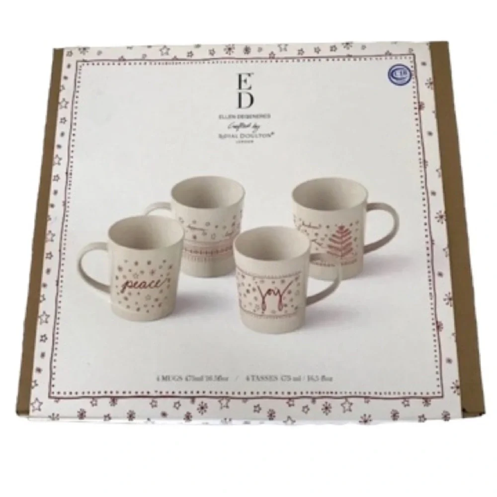 Royal Doulton with Ellen DeGeneres set of four white and red holiday drink mugs